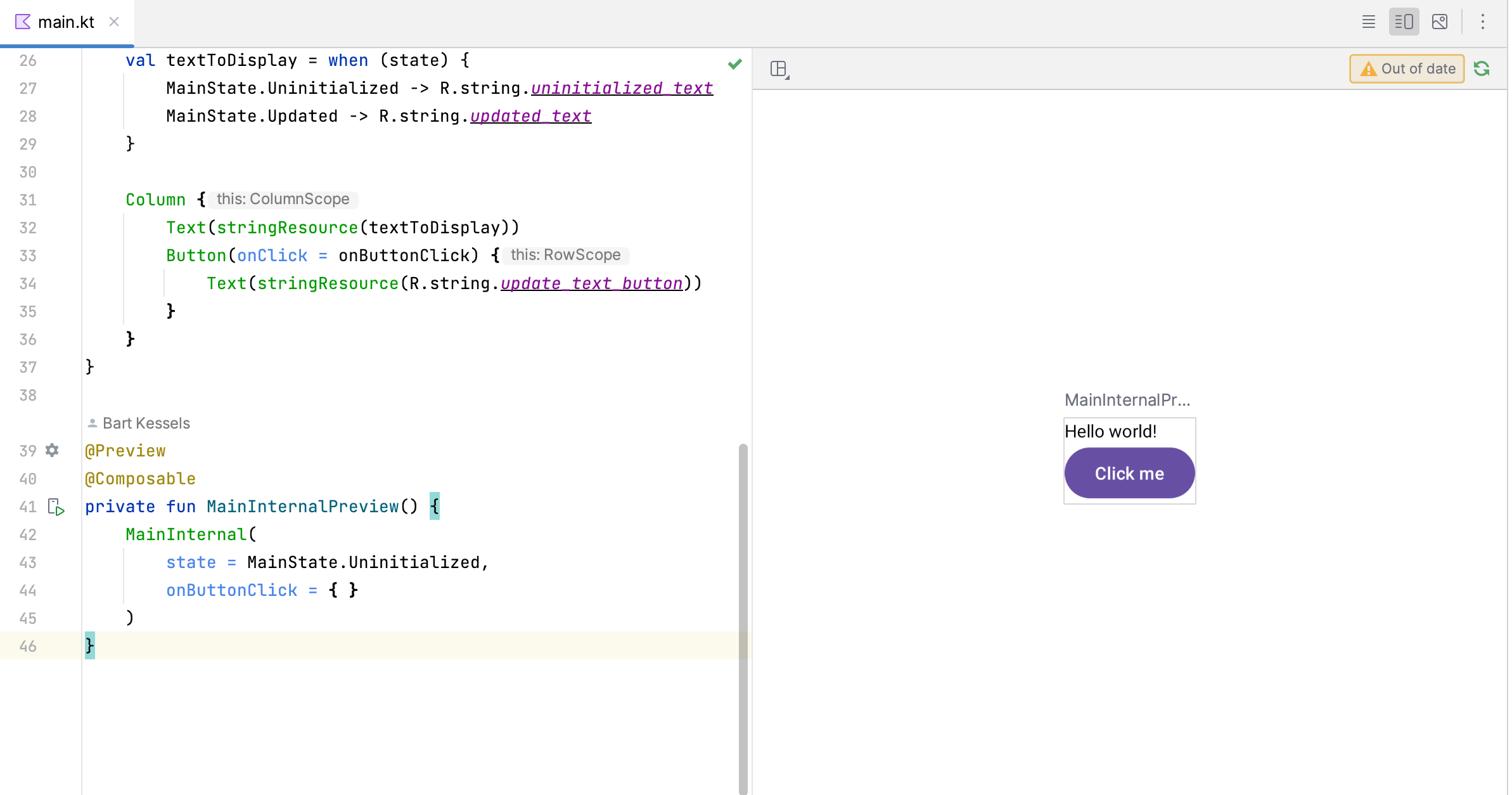 Android Studio with code and the preview